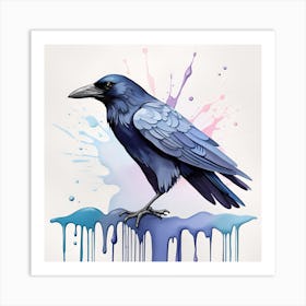 Crow Watercolor Dripping 2 Art Print