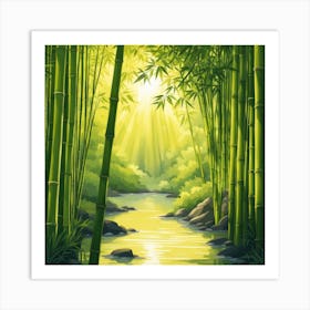 A Stream In A Bamboo Forest At Sun Rise Square Composition 300 Art Print