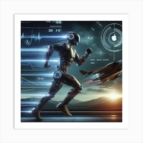 Futuristic Man Running In Futuristic World Art Print