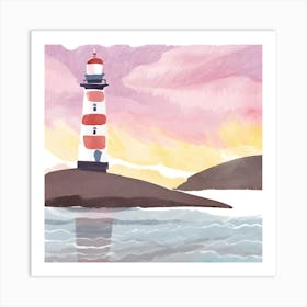 Lighthouse At Sunset 18 Art Print