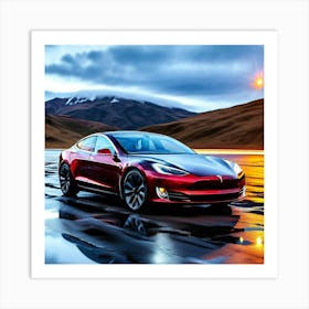 Tesla Car Automobile Vehicle Automotive Electric Brand Logo Iconic Innovative Technology (3) Art Print