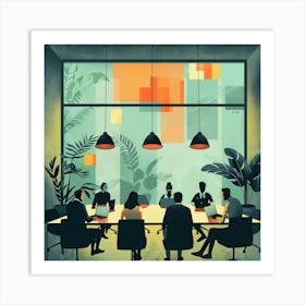 People At A Meeting Art Print