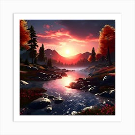 Sunset Over A River Art Print