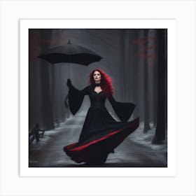 Gothic Girl With Umbrella Art Print