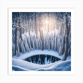 Winter Forest With Visible Horizon And Stars From Above Drone View (2) Art Print