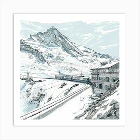 A Jungfraujoch In Switzerland Hand Drawn Sketch Art Print