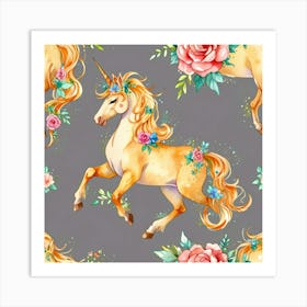 Unicorns And Roses 1 Art Print