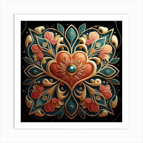 Abstract art of exotic flowers with vibrant abstract hearts in their designs, hearts, 16 Art Print