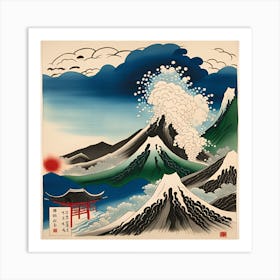 Kanagawa Japanese Monochromatic Watercolor Art Print