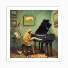 Dog Playing Piano 1 Art Print