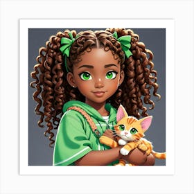 Girl With Cat Art Print