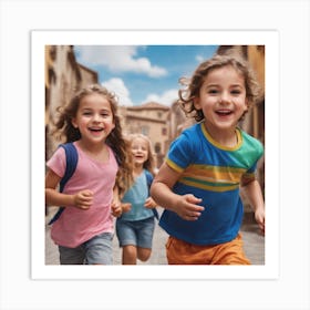 Happy Children Running In The Street Art Print