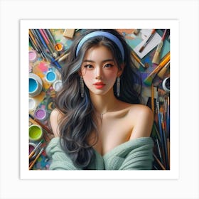 Asian Girl Painting Art Print