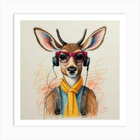 Deer With Headphones 6 Art Print