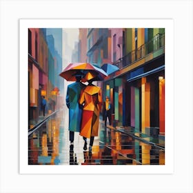 Couple Walking In The Rain Art Print