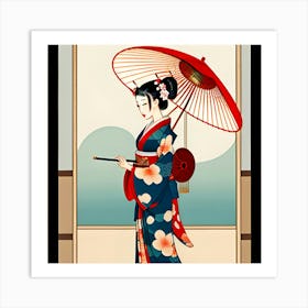 Geisha with Umbrella Art Print