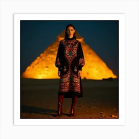 Egyptian Woman In Front Of Pyramids 1 Poster