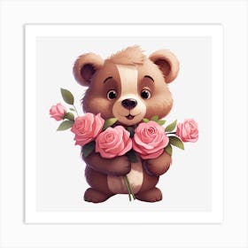 Teddy Bear With Roses 6 Art Print