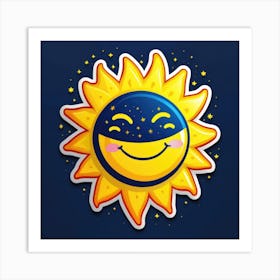 Lovely smiling sun on a blue gradient background 95 Art Print