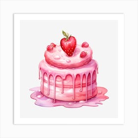 Pink Cake With Strawberries 9 Art Print