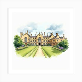 Watercolor Illustration Of The Christ Church College In Oxford, Featuring Its Historic Buildings And Beautiful Gardens Art Print