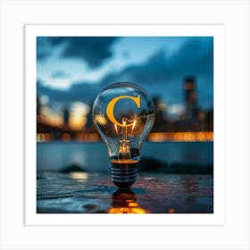 Light Bulb With City Skyline Art Print