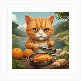 Leonardo Vision Xl An Orange Cat Cooks A Fish In The Nature 0 Art Print