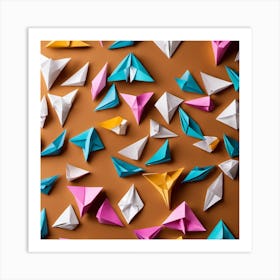 Origami On Brown Background Art Print