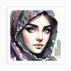 Watercolor Of A Girl With Green Eyes Poster