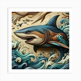 Dynamic Shark in Turbulent Waves Art Print