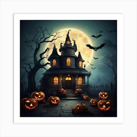 Halloween House With Pumpkins 13 Art Print