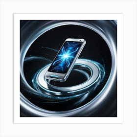 A Sleek, Silver Futuristic Mobile Phone With A Glowing Blue Circuit Board And Neon Lit Accents (4) (1) Art Print