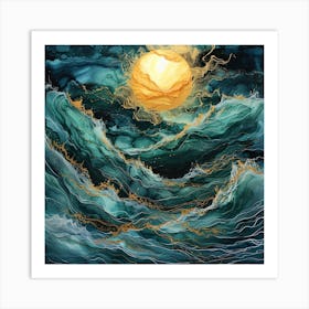 Moonlight Over The Ocean Art Print