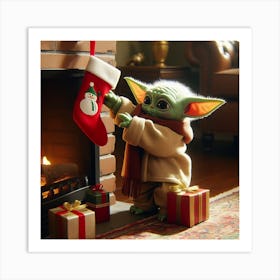 Din Grogu On Christmas Morning Star Wars Art Print Art Print