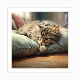 Cat Resting On A Pillow Art Print