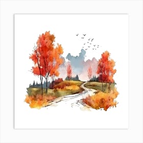 Watercolor Autumn Trees 6 Art Print