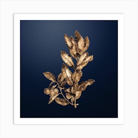 Gold Botanical Strawberry Tree Branch on Midnight Navy Art Print