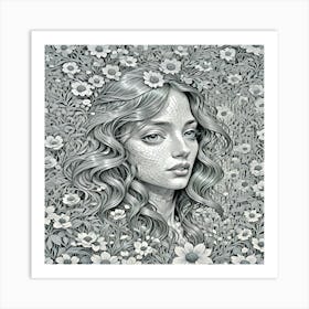 Girl With Flowers Art Print