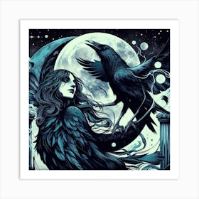 Crow And Maiden 2 Art Print