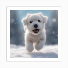 White fluffy Puppy In The Snow Art Print