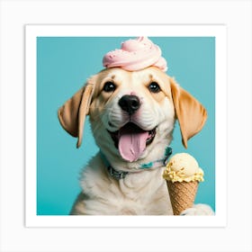 Cute Dog With Ice Cream Cone Art Print