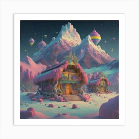 Mountain village snow wooden 6 5 Art Print