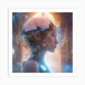 Futuristic Woman With Brain 1 Art Print