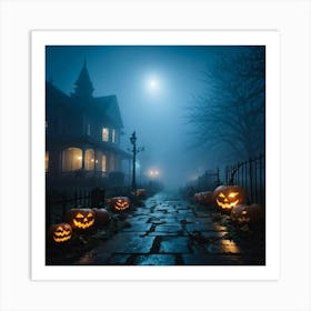 Haunting Halloween Greetings On A Misty Night (2) 2 Art Print