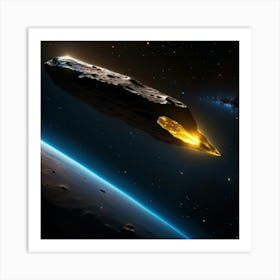 Yellow blue alien artifical asteroid floating in space 12 Art Print