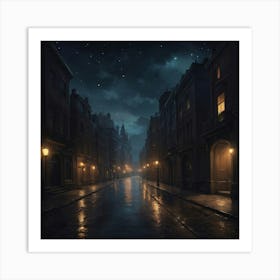 Wet Street At Night City art print Art Print