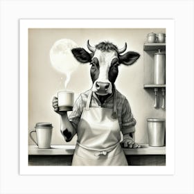 Cow In The Kitchen 2 Art Print