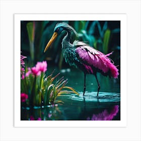 Tropical Lagoon with Pink Wading Bird Art Print