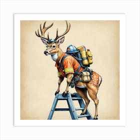 Firefighter Deer Art Print