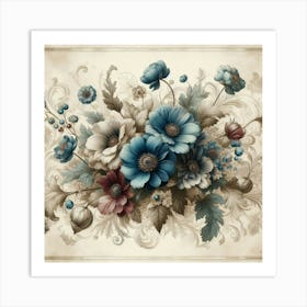 Elegant Botanical Harmony, A Vintage Floral Art Print